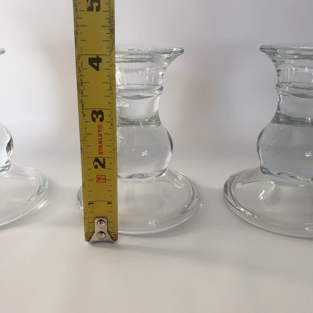 Vintage Leaded Clear Glass Taper Candle Holder Set Of 3